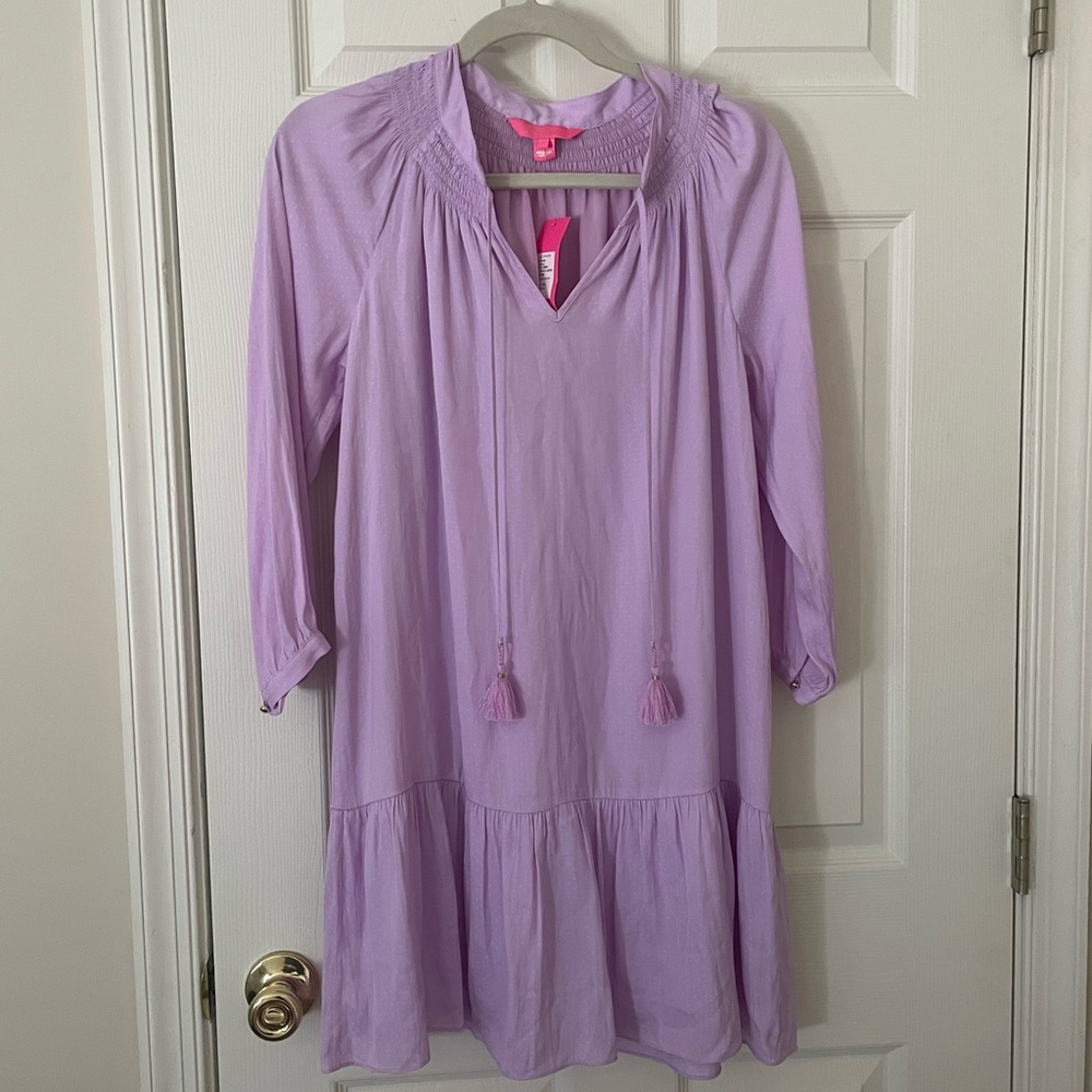 SAMPLE Lilly Pulitzer Maretta Dress in Lilac Freesia Dotty Satin